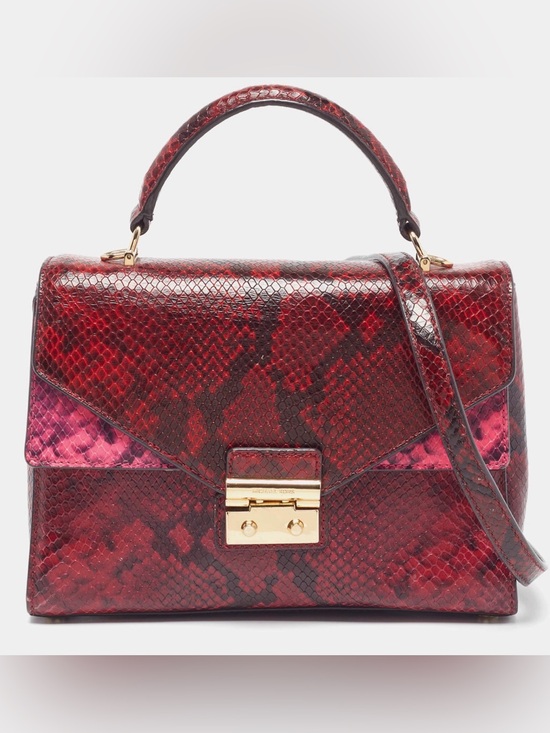 Michael Kors Handbags - Michael Kors Red Snake-Embossed Satchel with Gold Hardware